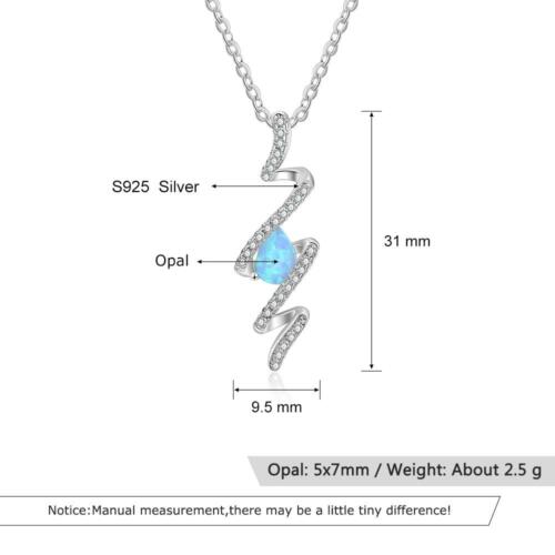 Women’s 925 Sterling Silver Party Jewelry Necklace with Three Circles Opal Stone & Blue CZ Pendant