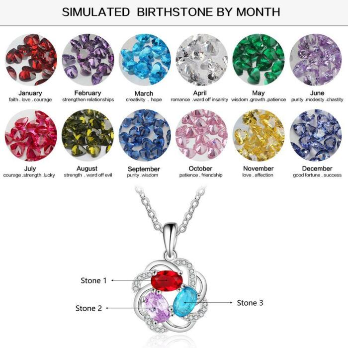 Personalized 3 Oval Birthstones Pendant Necklace