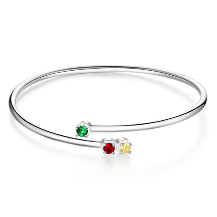 Personalized Bracelets with 3 Custom Birthstones, Perfect for Mother & Children, Siblings, Family Gift Bangles
