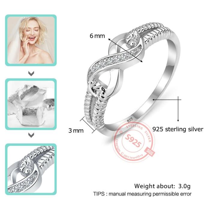 Infinity Diamonds Open Design Sterling Silver Ring, Trendy Women Jewelry, Gift for All Occasions