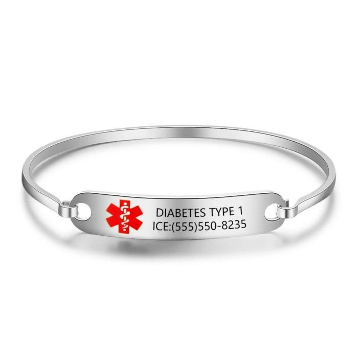 Personalized Stainless Steel Medical Alert ID Bracelets for Men & Women with Name Engraving & 2 Color Options, Emergency Unisex Bangles