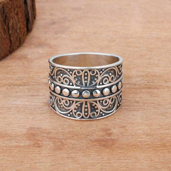 Vintage Style Copper Ring for Women - Contemporary Design Broad Ring for Women - Beautiful Motif Ring for Women
