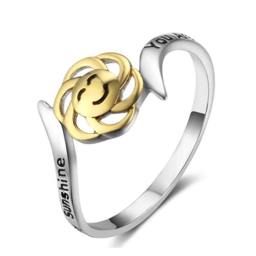 Sterling Silver Golden Sun Smiley Rings for Women - High and Low Buckle –Jewelry Gift for anniversary