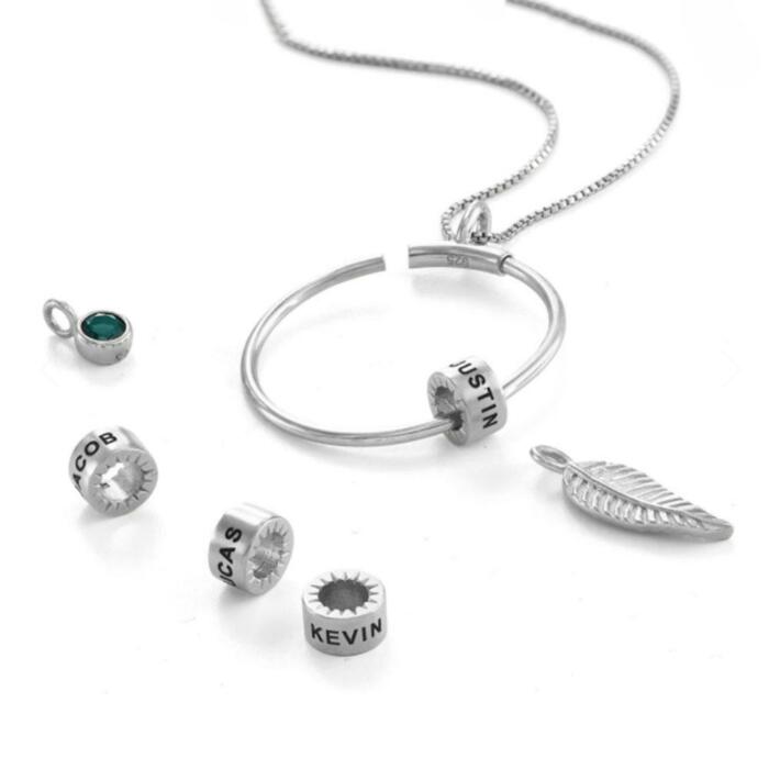 Custom Circle Pendant Necklace - Custom Names & Birthstones