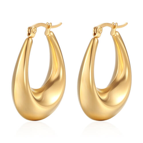 Trapezoidal Gold Hoop Earrings in Thick 14k Gold Plating