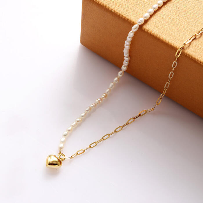 pearl heart gold pendant necklace