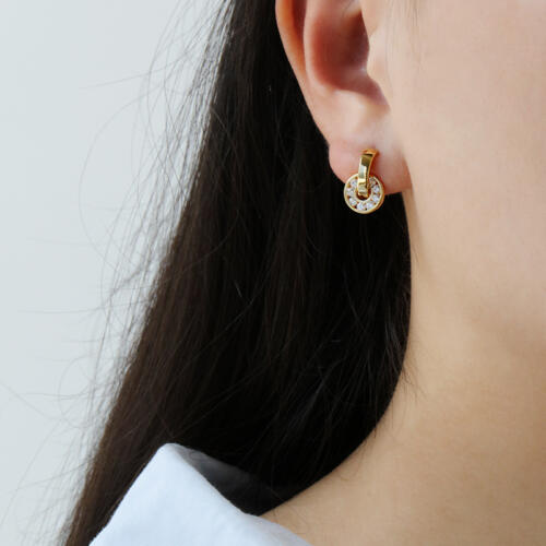 Promise Round Button Silver Earring with Stubbed Stones