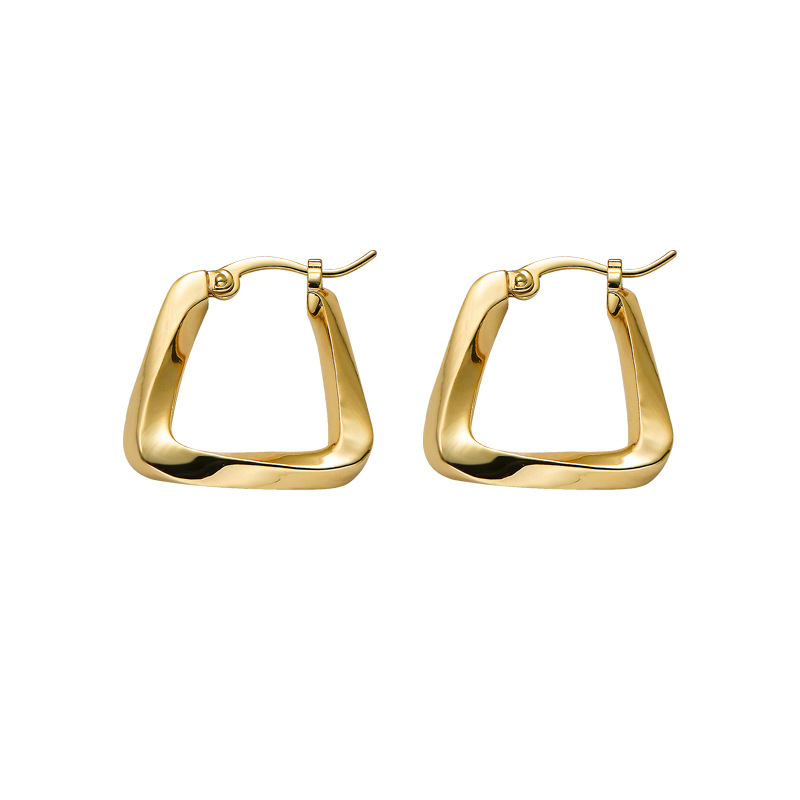 Trapezoidal Gold Hoop Earrings in Thick 14k Gold Plating